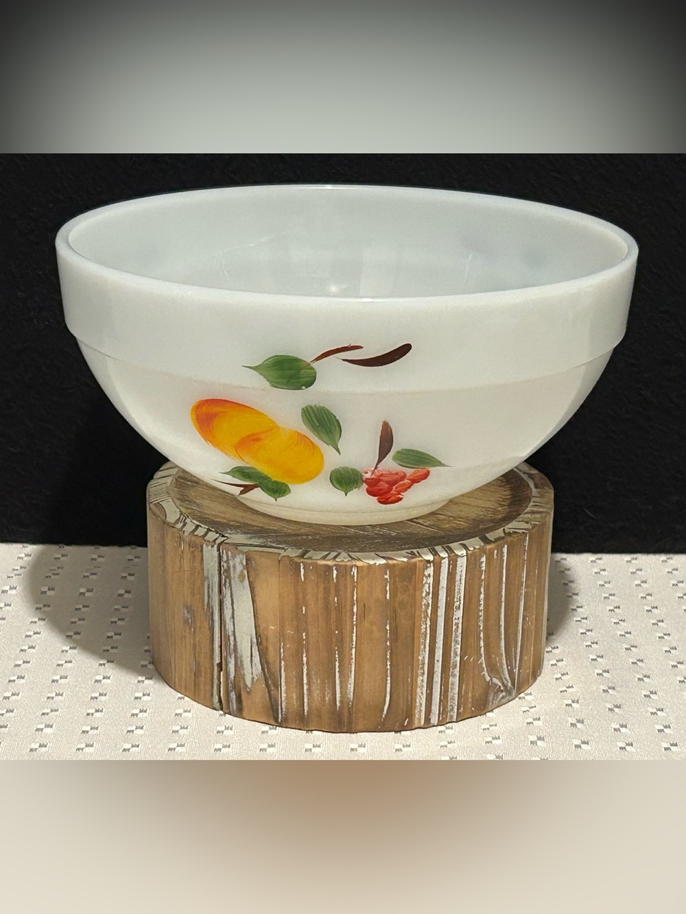 Vtg Fire King 7.25" Gay Fad Hand Painted Fruit #17 Mixing Bowl Milk Glass